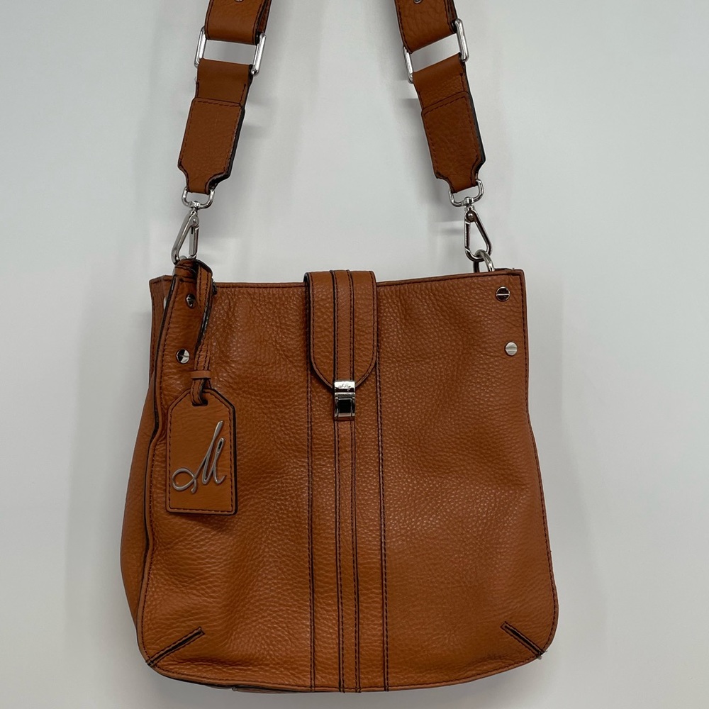 MILLY Camel Leather  Messenger Crossbody Shoulder Bag